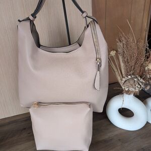 Halfmoon Taupe Shoulder Bag With Smaller Bag Included.